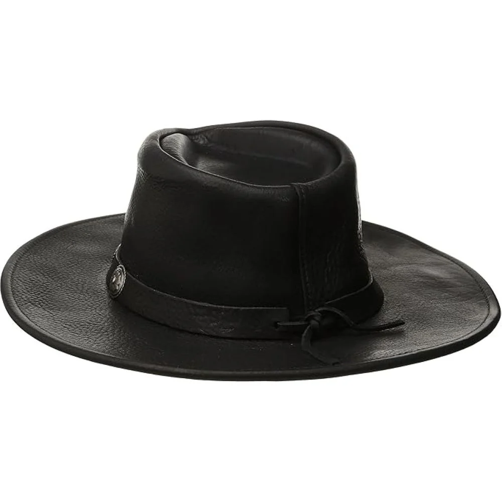 Black Leather Cowboy Hat With Leather Buckle Trim - Image 3