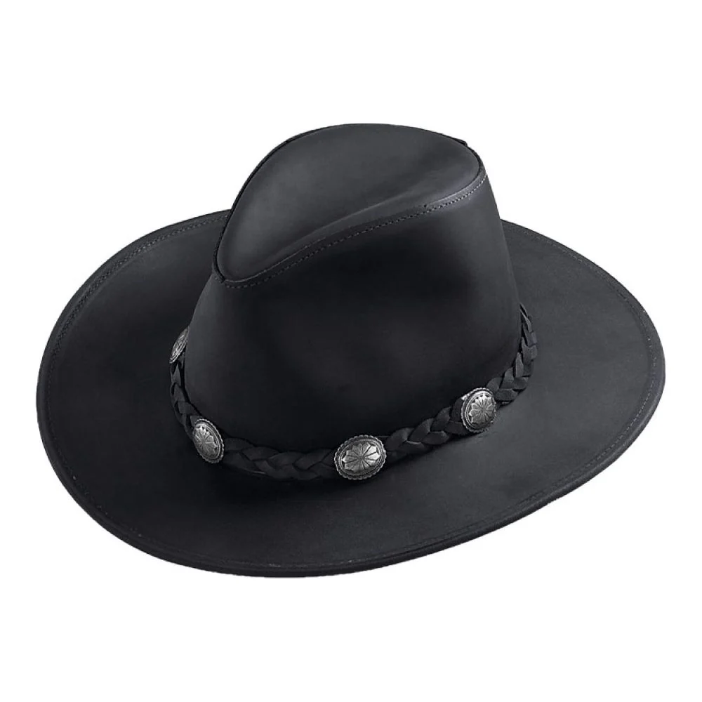 Black Leather Cowboy Hat With Leather Buckle Trim - Image 4
