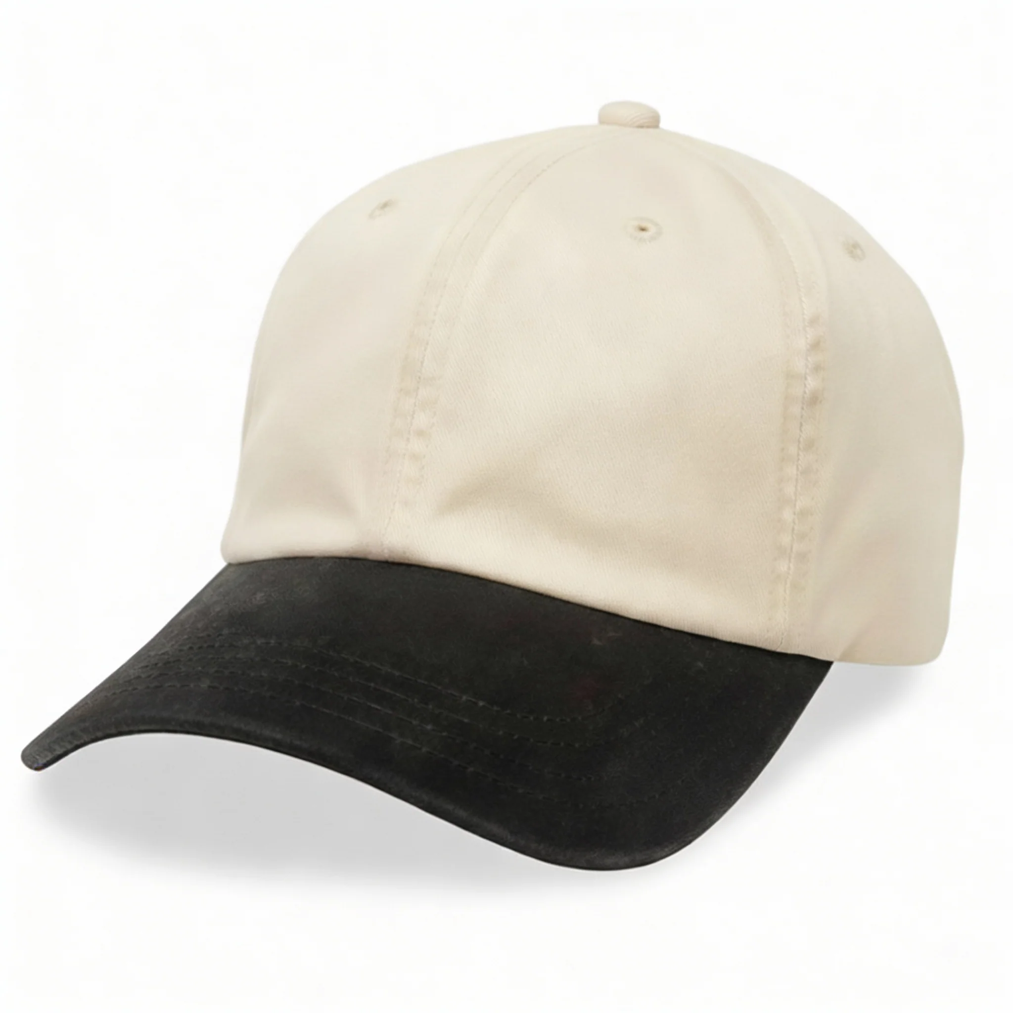 Cream with Black Visor - Unstructured Baseball Cap