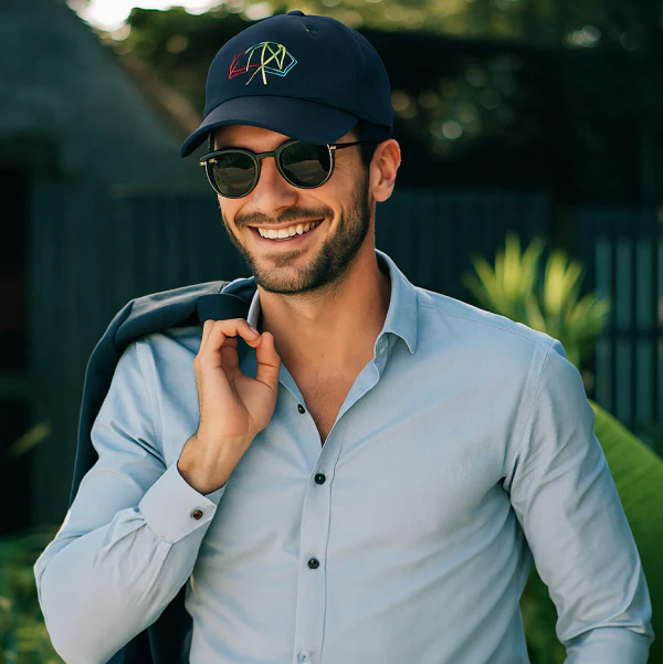 Navy Blue with Nautical Flags Logo - Unstructured Baseball Cap - Image 3